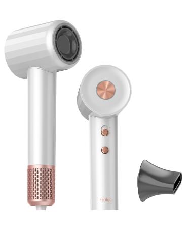 Ionic Hair Dryer Fentgo Professional High Speed Blow Dryer with Brushless Motor for Fast Drying Smooth Nozzle Low Noise Lightweight Thermo-Control Bowdryer for Women Home (White) White _1