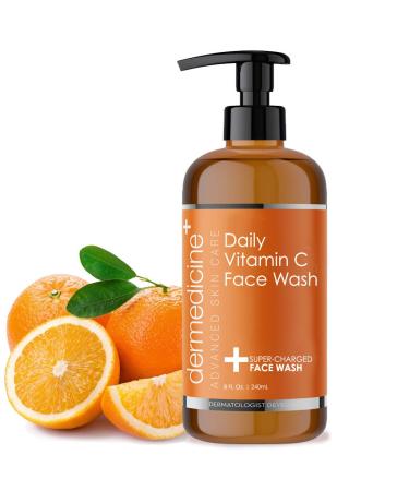 Dermedicine Daily Vitamin C Face Wash Super-Charged w/Marine & Plant Extracts & Retinol Cleaner | Works to Help as Cleanser Brighten & Balance Complexion 8 Fl. Oz. | 240mL