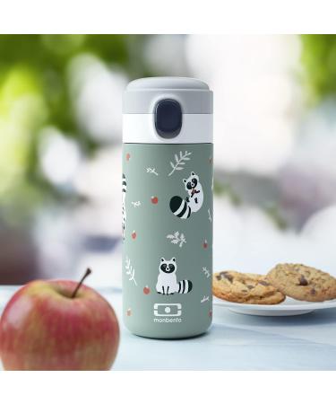 MONBENTO Kids Insulated Bottle 12oz - Leakproof, Hot/Cold 12 Hours - BPA Free, Green Raccoon Design - Buy Online on GoSupps.com