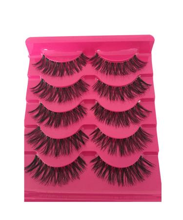 Idiytip 5Pairs Synthetic Fiber False Eyelash Extension Fake Adhesive Practice Lashes Faux Eyelashes