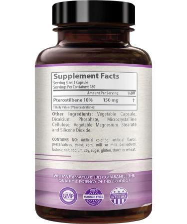 150mg Pterostilbene Supplement - Once Daily Antioxidant Supplement for Healthy Aging Immune Heart Skin and Brain Support - Naturally Derived Non-GMO & Made in The USA (180 Servings) - Buy Online on GoSupps.com