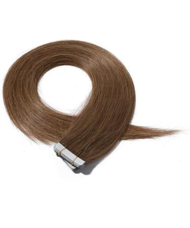 18" Tape in Hair Extensions 100% Real Human Hair Skin Weft Remy Hair Extensions 20 pieces 50g Natural Straight 06# Light Brown - Buy Online on GoSupps.com