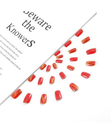 Sethexy Glossy Square Cat Eye Nails - Medium Sparkle Red Acrylic Fake Nail Tips for Women & Girls - 24Pcs Complete Cover - Buy Online on GoSupps.com