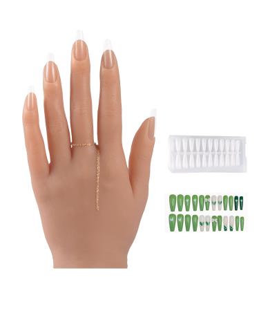 YEEFAIRY Silicone Practice Hand for Acrylic Nails With 528pcs Nail Tips, Soft Realistic Mannequin Hands for Practicing Nail Art, Flexible Bendable Fake Hand for practice tattoo Jewelry Ring Display(Bronze, Left) left hand Bronze