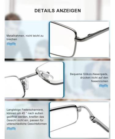 OKH 4-Pack Gun-Color Reading Glasses for Men - Metal Frame Blue Light Blocking & UV Filter - 1.5x Magnification - Buy Online on GoSupps.com
