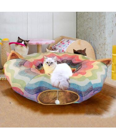 HOMEYA Cat Dog Tunnel Bed with Mat | Collapsible 3 Way Cat Tube Condo Play Toy | Peek Hole & Fun Ball | Indoor Outdoor Interactive Hideout Exercising House | Toys for Pet Kittens Kitty | Multi-colored Full-Moon - Buy Online on GoSupps.com
