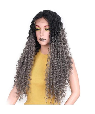 HBINGBING 22 Ombre Grey Kinky Curly Lace Front Wig for Women | Synthetic Baby Braided Hair | Flawless Style & Comfort - Buy Online on GoSupps.com