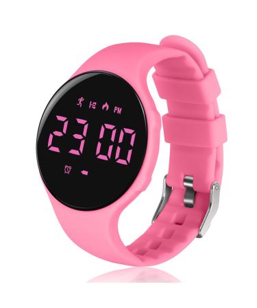 Flintronic pedometer clock fitness watch digital clock children pedometer Pedometer without Bluetooth app and cell phone activity tracker fitness bracelet tracker go pink for running