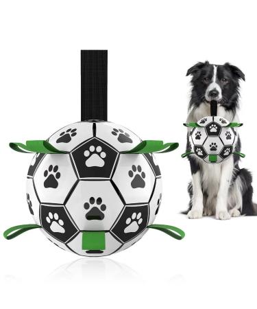 Dog Toys Soccer Ball with Grab Tabs, Interactive Dog Toys for Tug of War, Puppy Birthday Gifts, Dog Tug Toy, Dog Water Toy, Durable Dog Balls for Dog Medium Size 2 A-Green
