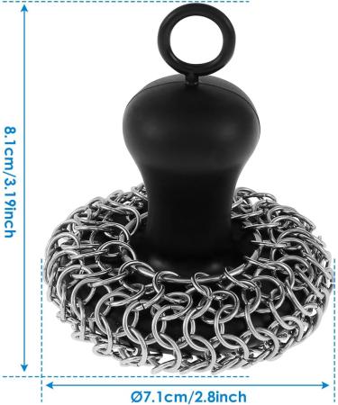 Protoiya Cast Iron Scrubber Food Grade Stainless Steel Chainmail Scrubber with Heat Resistant Pan Scraper Anti-Rust Cast Iron Scrubber Brush with Handle Reusable Cast Iron Cleaner for Cookware - Buy Online on GoSupps.com