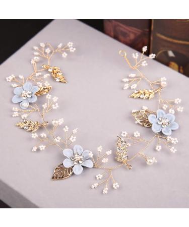 Blue Rhinestone Pearl Flower Alloy Headpiece - Handmade Wedding Hair Accessory for Bride & Bridesmaids - Buy Online on GoSupps.com