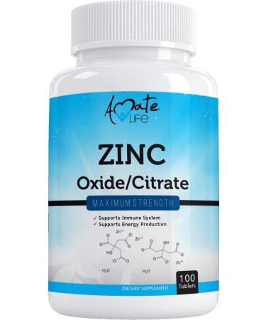 Zinc Supplement 50 mg - Oxide/Citrate for Immune Support and Metabolism Support - Vegan Zinc 50mg Supports Heart and Eye Health - 100 Tables for Men and Women by Amate Life