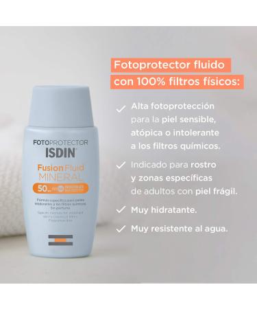 ISDIN Fotoprotector Fusion Fluid Mineral SPF 50 - 100% Mineral Sunscreen for Sensitive Skin | 50ml International Shipping - Buy Online on GoSupps.com