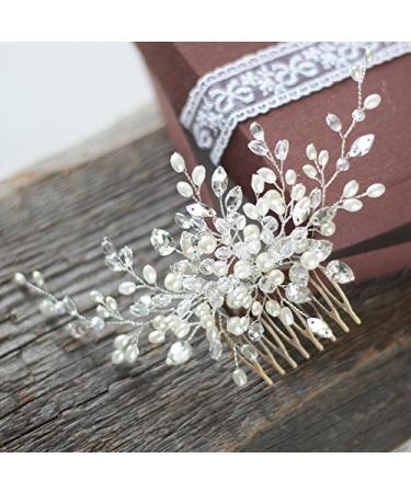 Kercisbeauty Handmade Wedding Crystal Hair Combs with Pearls - Rustic Bridal Headpiece (Silver) - Buy Online on GoSupps.com