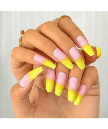 Sethexy Matte Coffin False Fingernails | French Ballerina Gradient Nails | 24 Acrylic Press-On Nail Tips for Women & Girls - Buy Online on GoSupps.com