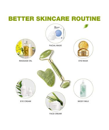 Jade Roller & Gua Sha Set - Facial Beauty Massager for Eyes Face Neck & Body | Premium Skin Care Tools - Buy Online on GoSupps.com