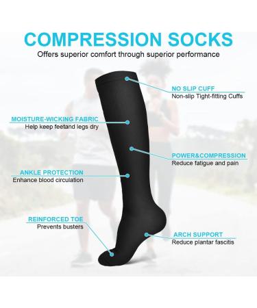 ACWOO Compression Socks 6 Pack - Non-Slip Breathable Long Tube Flight Socks for Women & Men - Support for Sports, Running, Pregnancy - S-M Black - Buy Online on GoSupps.com