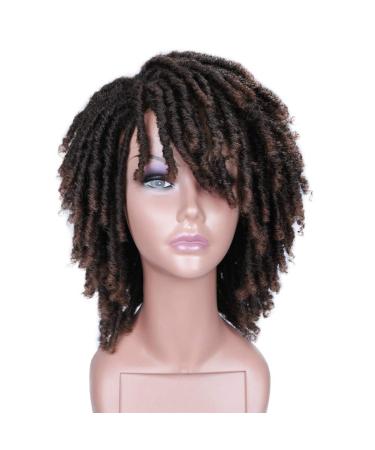 HANNE Dreadlock Wig Short Twist Wigs for Black Women and Men Afro Curly Synthetic Wig (1B/30)