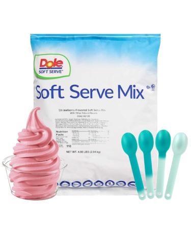 ZippySweets - Strawberry Flavoured Soft Serve Mix - Soft Serve Ice Cream Machine Mix 4.5 Pound Bag with 4 Pack Colour Changing Spoons Soft Serve Machine Ready