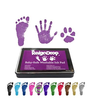 ReignDrop Ink Pad For Baby Footprint & Handprint - Creates Impressive Long Lasting Keepsake Stamp for Infant & Kids. Smudge Proof Easy to Wipe Off Skin Safe & Gentle Acid Free(Purple)