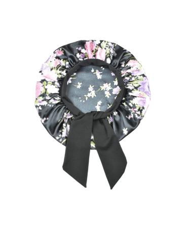Silk Satin Bonnet for Curly Hair | Floral Black Sleep Cap for Women | Large Night Cap with Tie Band - Buy Online on GoSupps.com
