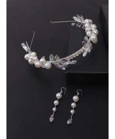 BERYUAN Bridal Leaf Pearl Tiara Women Crown Silver Wedding Hair Accessory Rhinestone Crystal Hair Piece Gift for Her Party Headpiece for Bride Bridesmaid Girls (Silver) - Buy Online on GoSupps.com