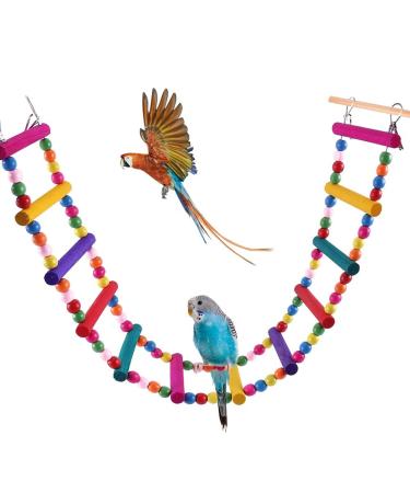 Bonaweite Bird Parrot Toys, Naturals Rope Colorful Step Ladder Swing Bridge for Pet Trainning Playing, Flexible Birds Cage Accessories Decoration for Cockatiel Conure Parakeet 12 Ladders