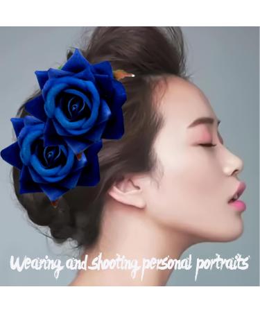 PMELCXD Rose Hair Clip 4 Pieces Flower Hairpin Rose Brooch Floral Clips Women Rose Flower Hair Accessories(Navy blue) - Buy Online on GoSupps.com