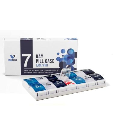 Medcosa 7 Days Pill Case | Goodbye Spilled Pills | AM & PM Medicine Organizer | 2 Times A Day Supplement Box with 14 Compartments