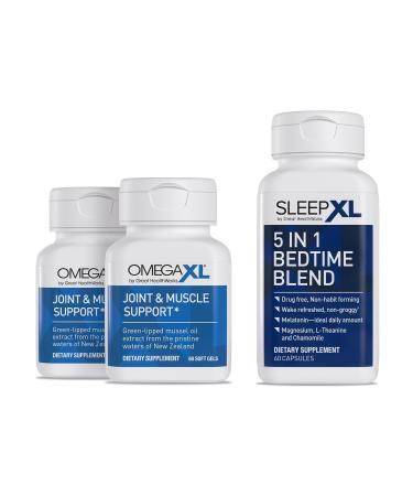 OmegaXL Joint Relief Supplement - Natural Muscle Support 60 Softgels (2 Pack) & SleepXL immediate-Release melatonin L-Theanine (Calming) Chamomile Magnesium & B6 (60 Vegan Capsules)