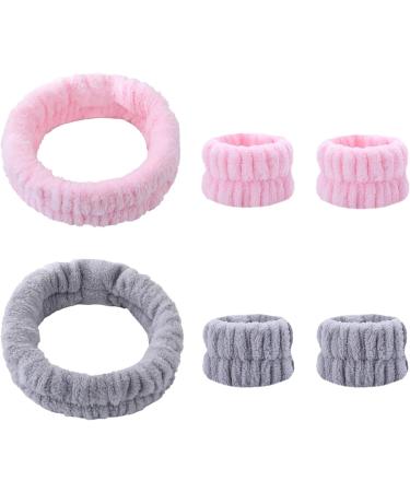 KEYRI 6 Pcs Spa Headband Wrist Washband Set - Pink Gray | Soft Elastic Bands for Face Washing, Skincare, Makeup, Bath & Shower - Women Girls Facial Headband - Buy Online on GoSupps.com