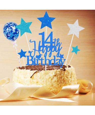 Elicola 14th Birthday Cake Toppers Blue Happy 14th Happy Birthday Cake Topper Glitter with Star Topper and Confetti Balloons for fourteen Years Old Mens Boys Birthday Party Decoration Supplies Blue - Buy Online on GoSupps.com