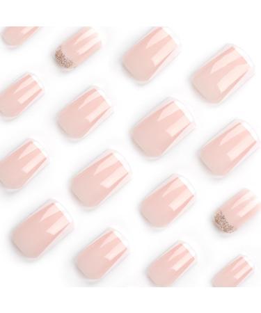 French Short gradient nail with white edge design glitter golden false nails press on nails Acrylic False Nails Cute Artificial Nails for women and girls - Buy Online on GoSupps.com
