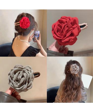 Limtula Fabric Rose Hair Clip Sweet Ballet Bowknot Hairpin Hair Styling Decors for Thin Hair Korean Style Headpiece Red flower clip - Buy Online on GoSupps.com