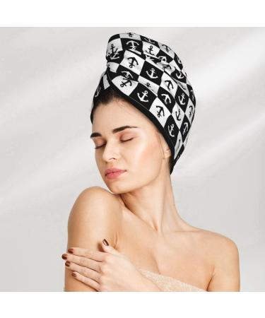 Premium Hair Towel Wrap - Quick Drying Towel Turban with Button | Nautical Anchors Design | Ideal for Faster Hair Drying - Buy Online on GoSupps.com