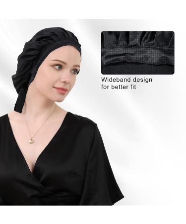 DaisySilk 100% Mulberry Silk Bonnet for Sleeping - Adjustable Elastic - Black - Ideal Gift for Women with Curly Long Hair - One Size - Buy Online on GoSupps.com
