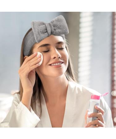 AOMIG Spa Headband for Women - Fluffy Microfiber Elastic Hair Band for Makeup, Shower, Sports - Grey Bowknot Head Band - 1 Pc - Buy Online on GoSupps.com