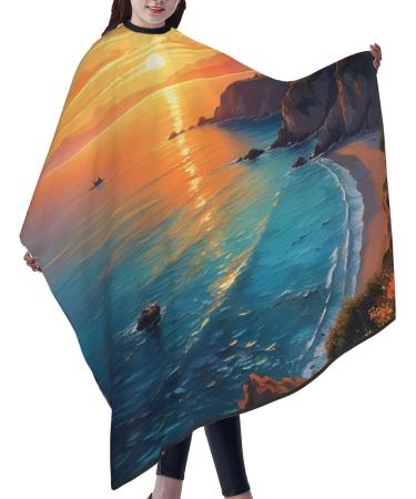 Buy Sunset Sea Printed Polyester Hair Cutting Cape - Professional Adult Haircut Accessories | Smooth No Sticky Hair | 55x66in for International Shipping - Buy Online on GoSupps.com