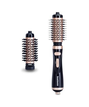 Beautimeter Hair Dryer Brush, 3-in-1 Round Hot Air Spin Brush Kit for Styling and Frizz Control, Negative Ionic Blow Hair Dryer Brush Volumizer, 2 Detachable Auto-Rotating Curling Brush, Black & Gold