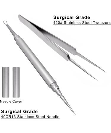SG Nekoo Professional Facial Milia & Whitehead Removal Tool - Stainless Steel Double Ended Needle Tweezers for Blemish, Pimple & Acne - Silver Pack Of 1 - Buy Online on GoSupps.com