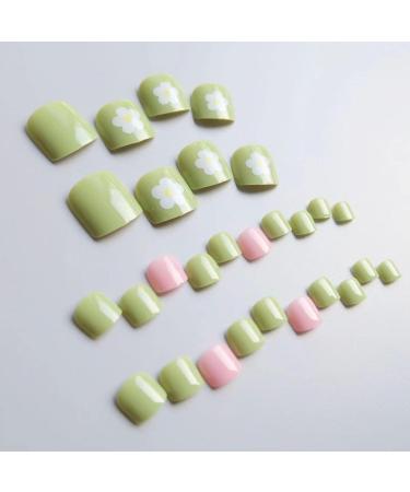 Decorative nail patch small fresh pink and green flowers with white toenails patch removable fake toenails and finished toenails. - Buy Online on GoSupps.com
