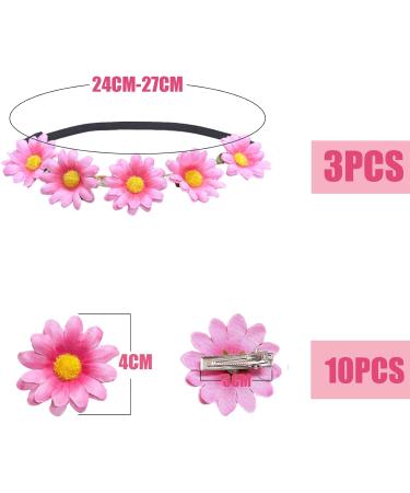 Oenothera 13 Pieces Daisy Headband Flower Crown Headband Flower Crown for Women Girls Wedding Festival Party Hair Headbands Accessories(Pink) - Buy Online on GoSupps.com