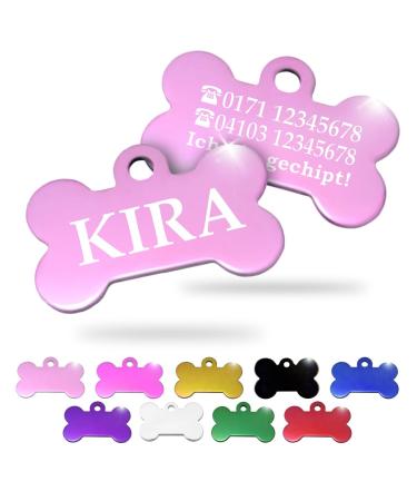 Ibera Gifts - Personalized pendants for small to medium -sized dogs and cats in bone shape - engraving dog brand collar dog neck band name personalized dog (pink no drawing) no drawing pink