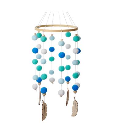 Firlar Baby Crib Nursery Mobile Wooden Wind Chime Nursery Decoration Baby Bedroom Hanging Bed Bell Toys (Blue)