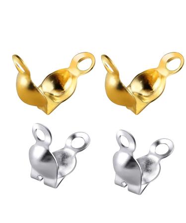 Newbested 1400 PCS Metal Open Bead Tips Knot Covers Iron Clamshells Terminators Wire Crimp End Caps for Jewelry Making Craft DIY(Gold and Silver)