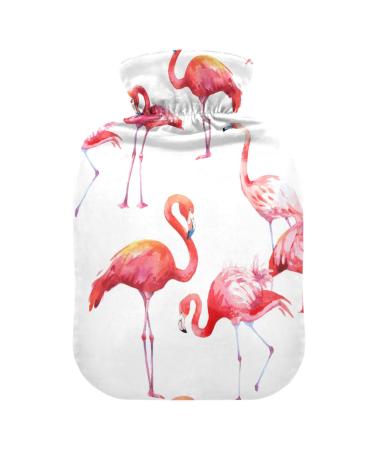 Hot Water Bottle with Cover 1L Durable Hot Water Bag for Hand Foot Warmer Shoulder and Neck Pain Cramps Heat Compress and Heat Therapy Pattern of Pink Flamingo Tropical Bird Colorful 7