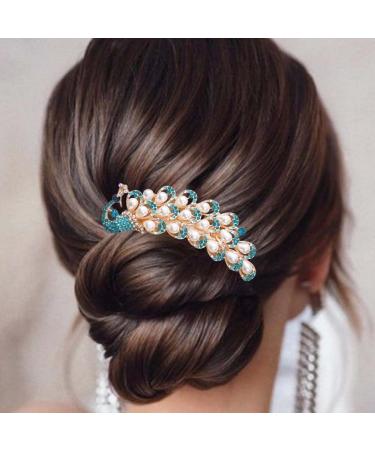 Bohend Rhinestone Hair Comb Pearl Crystal Hairpieces Wedding Hair Accessories Jewelry for Women and Girls (Blue)