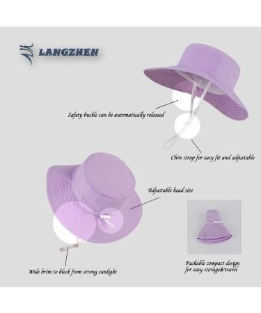 LANGZHEN Baby Girls Adjustable Sun Protection Hat | Wide Brim Toddler Kids Play Hat with Chin Strap - Light Purple XL - Buy Online on GoSupps.com