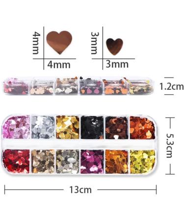  GZMAYUEN GZMAYUEN 12 Girls 3D Heart-Shaped Glitter Nail Art - Holographic Laser Glitter for Nails Gold Glitter - Buy Online on GoSupps.com