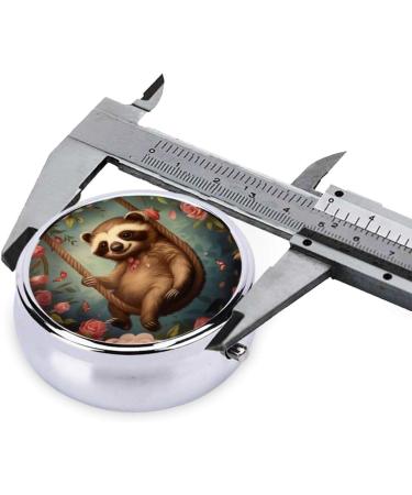 Roses and Sloths Portable Metal Pill Box - Round Mini 3-Compartment Design for Small Pills | Must-Have Travel Accessory - Buy Online on GoSupps.com
